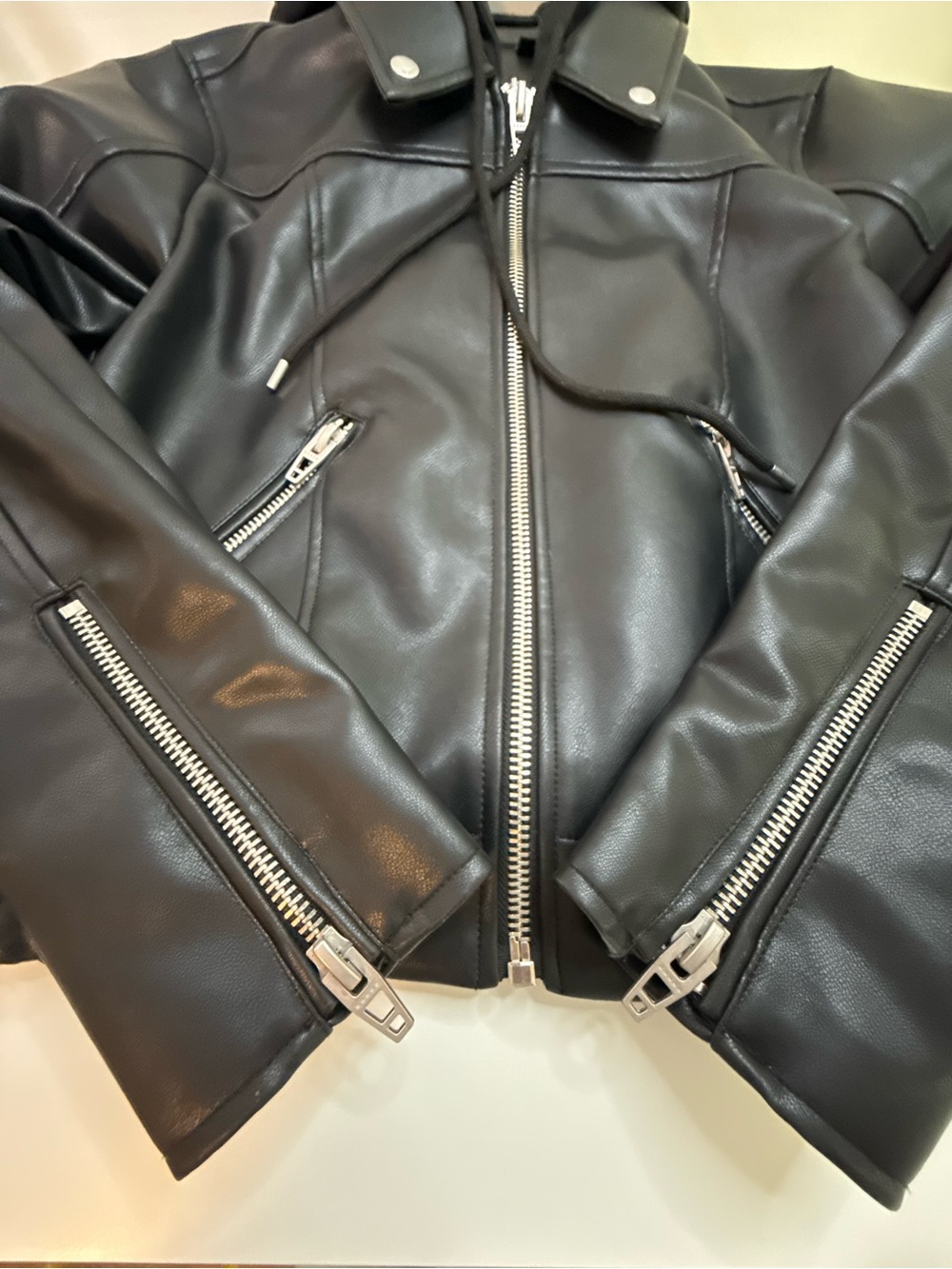 BlankNYC | Faux Leather Moto Jacket with Removable Hood | Black | Size Medium - Picture 6 of 14